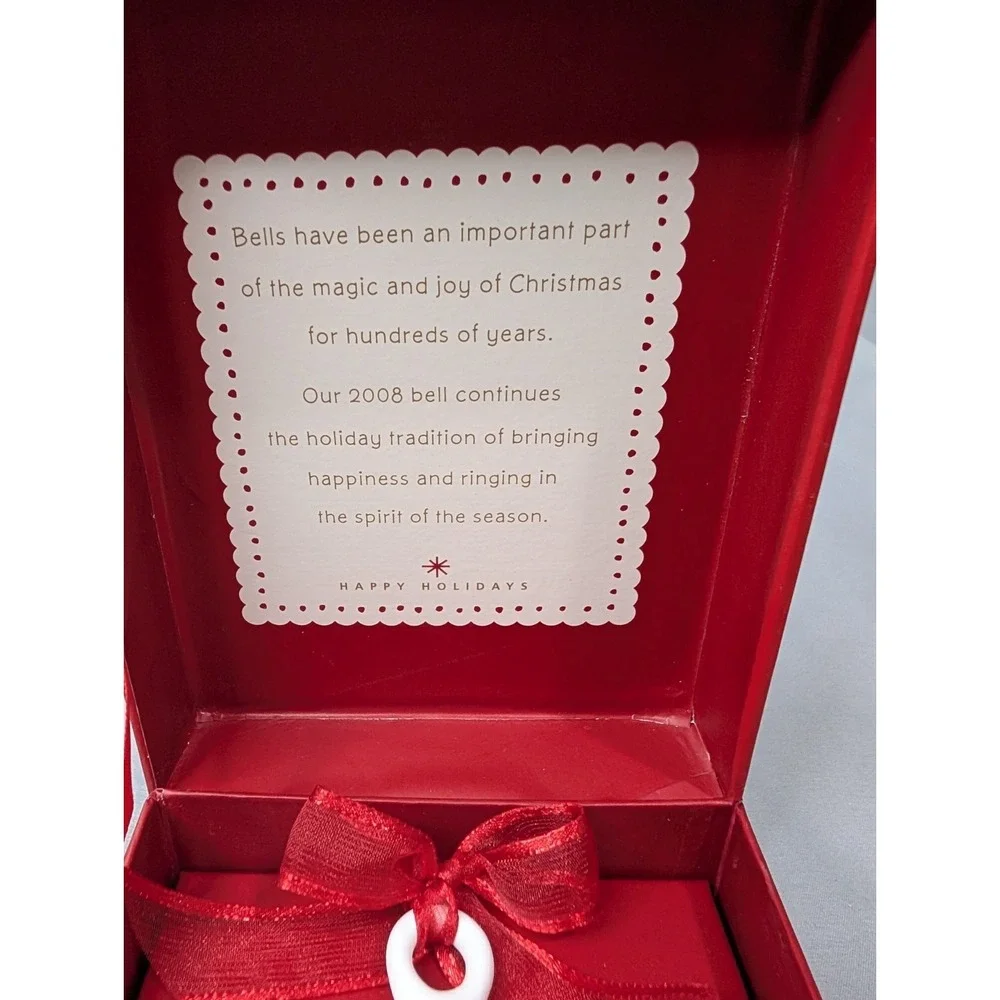 Hallmark 2008 Porcelain Dated Bell ~ Christmas Tree w/Red‎ Ribbon